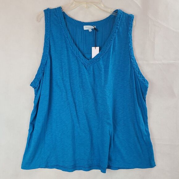 New MICHAEL STARS Womens (3X) Blue (Pacific) Dina Fabric Mix V-Neck Tank Top $98 - Picture 5 of 10